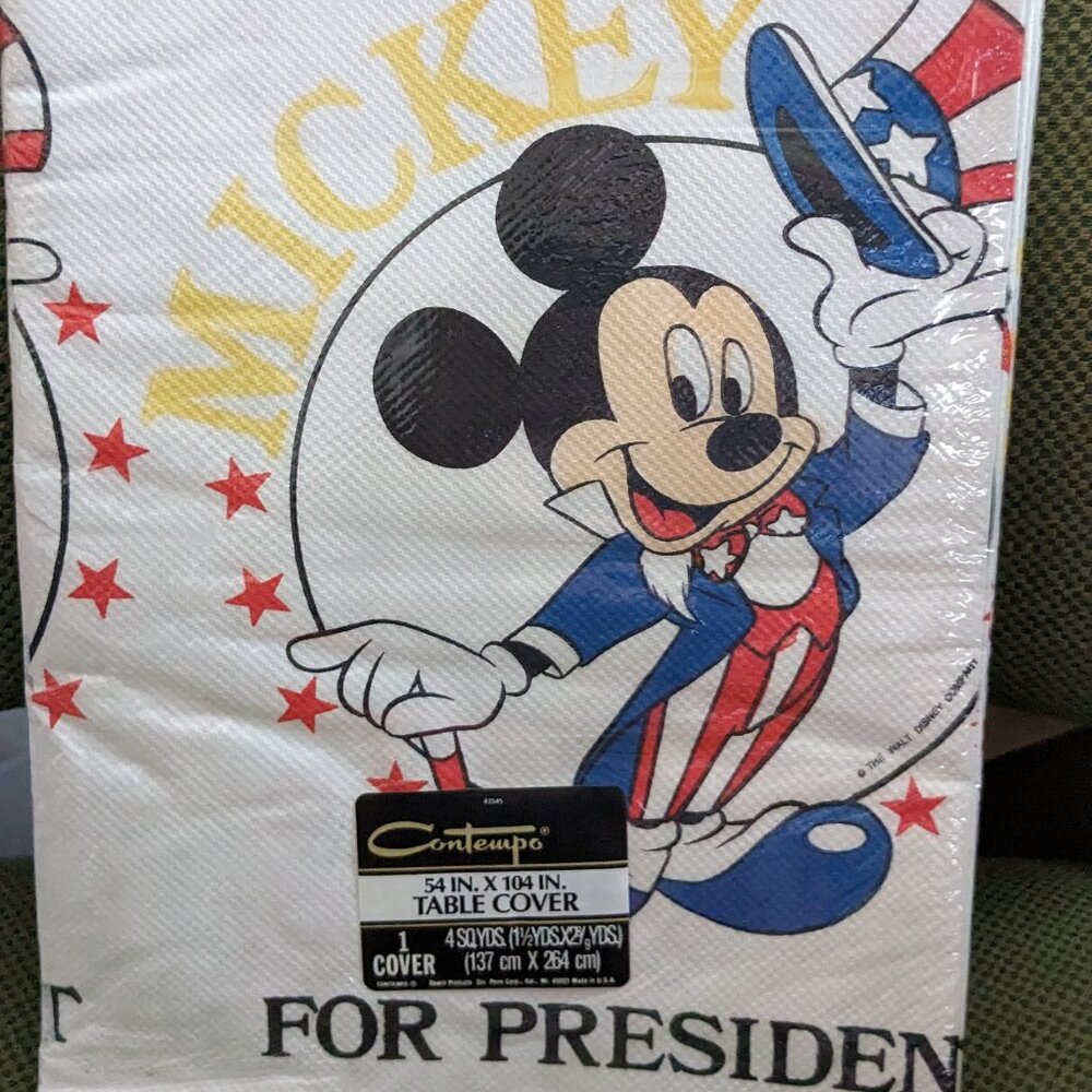 Vintage New CONTEMPO Walt Disney Co. Mickey For President Table Cover 54" x 104"